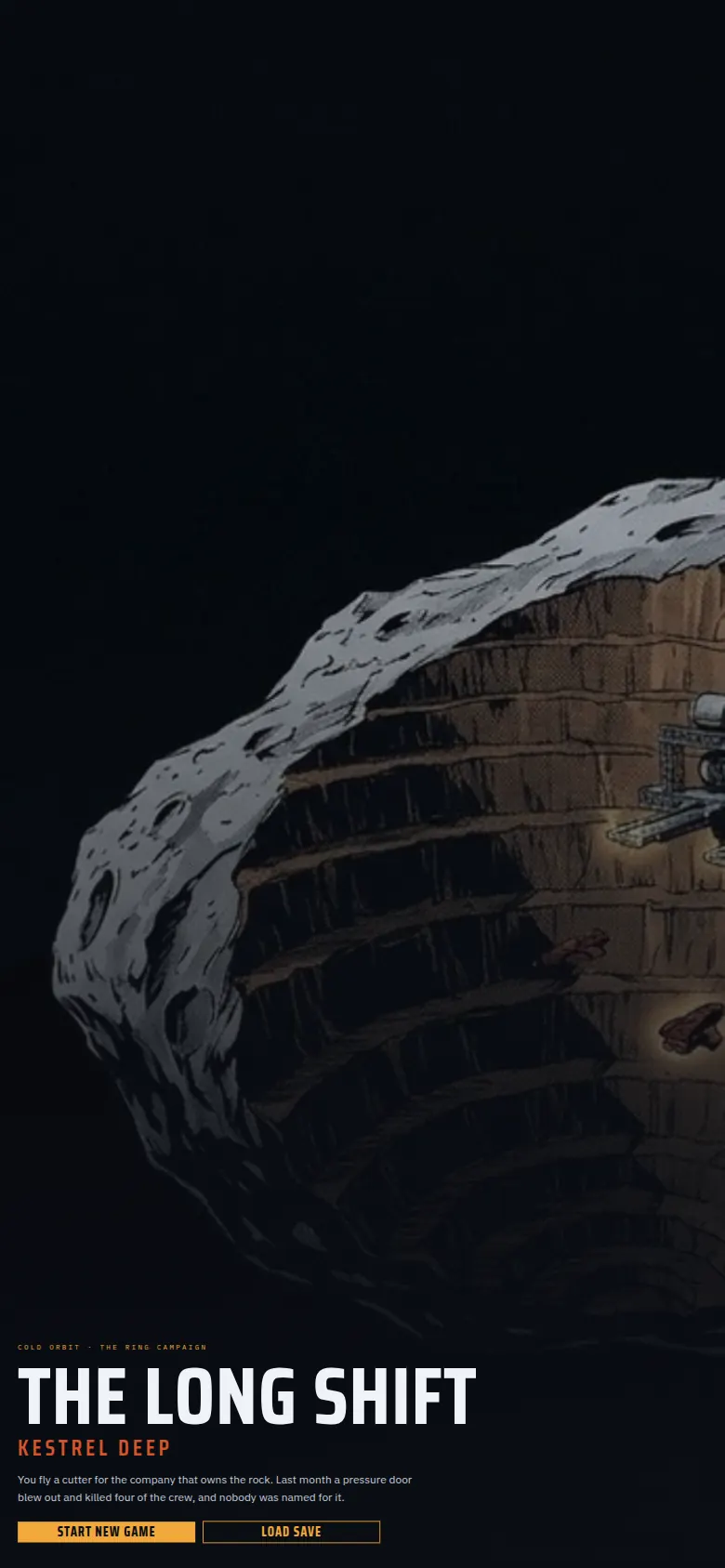 Cold Orbit: a mined-out asteroid lit from within, with the chapter title The Long Shift beneath it.